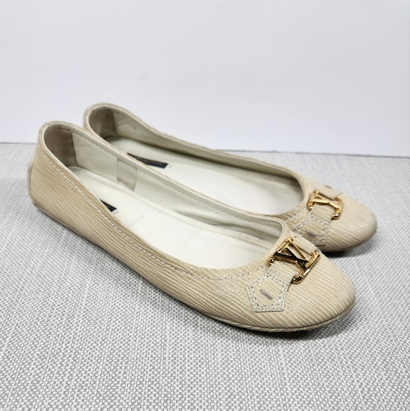 Louis Vuitton size 40 leather ballet flats cream beige FA 1101 - Picture 1 of 16